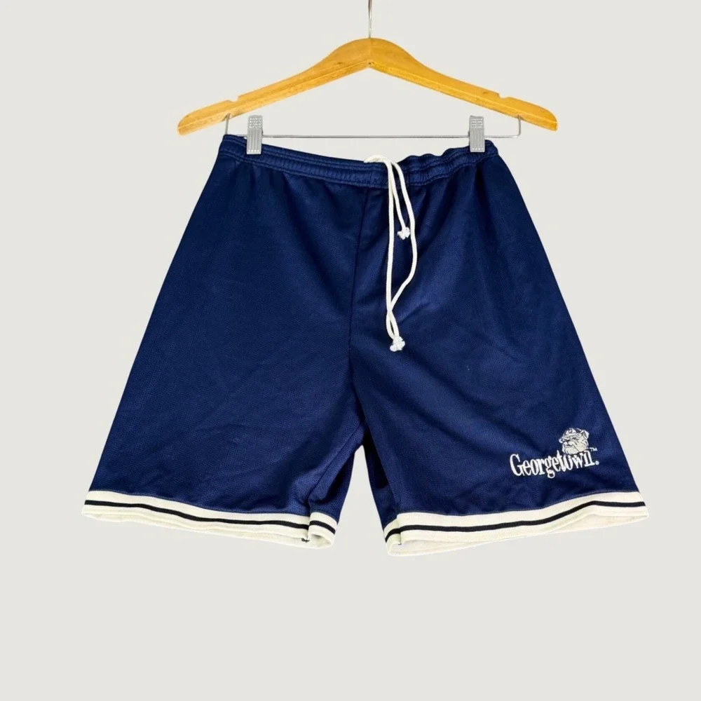 Vintage College Ware Georgetown Hoyas Mesh Basketball Shorts Navy Blue Mens L